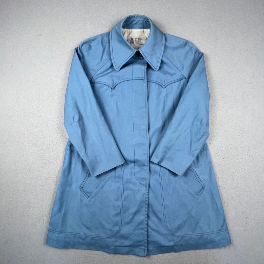London Fog Maincoat Rain Jacket Womens 14 Regular Blue Vintage Western Yoke Coat